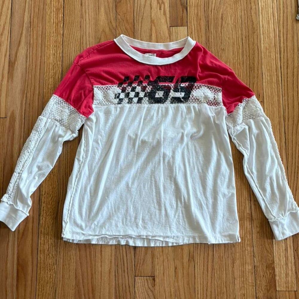 Urban Outfitters BGD Lace Crochet Graphic Baseball Tee “69” Size Medium Racer